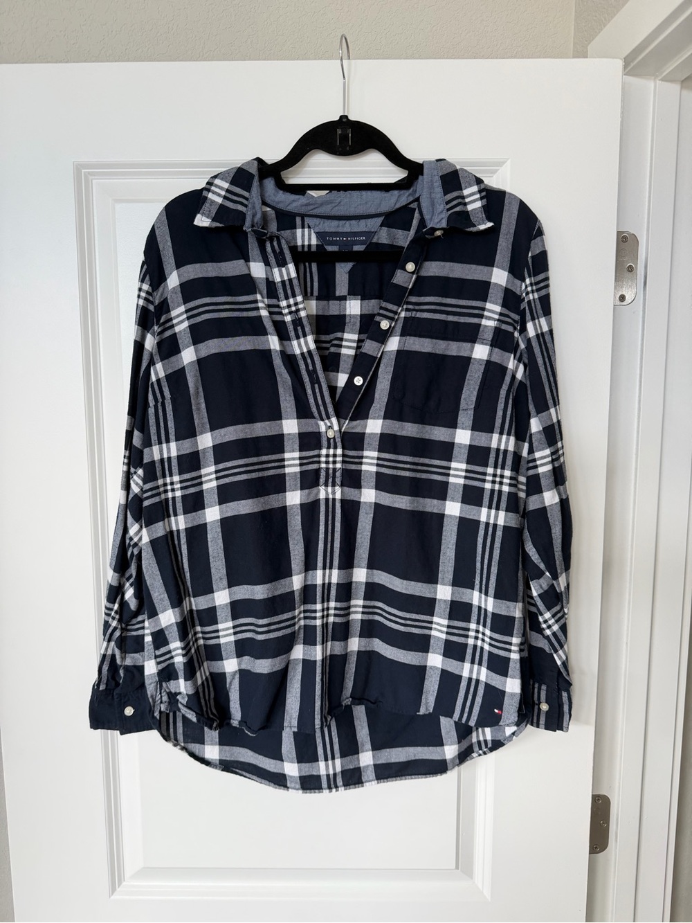Tommy Hilfiger Navy and White Plaid Shirt